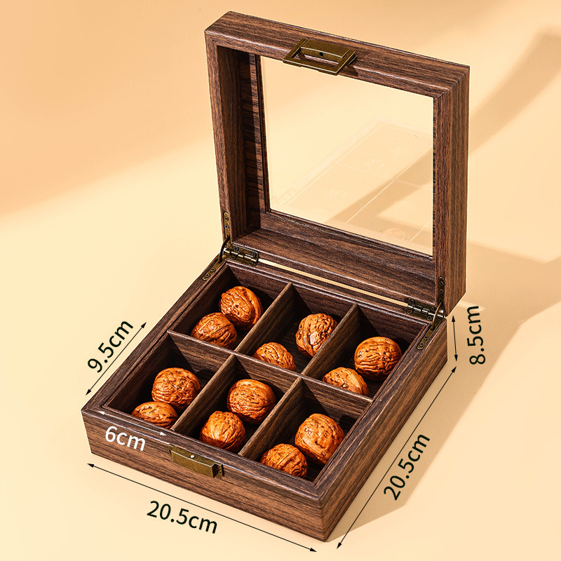 Kutija za nakit s vintage drvenim uzorkom i kožnim izgledom, kutija za skladištenje/izlaganje oraha i nakita, dekorativna glava lava, izložba Buddha perli; Materijal: Cortex.