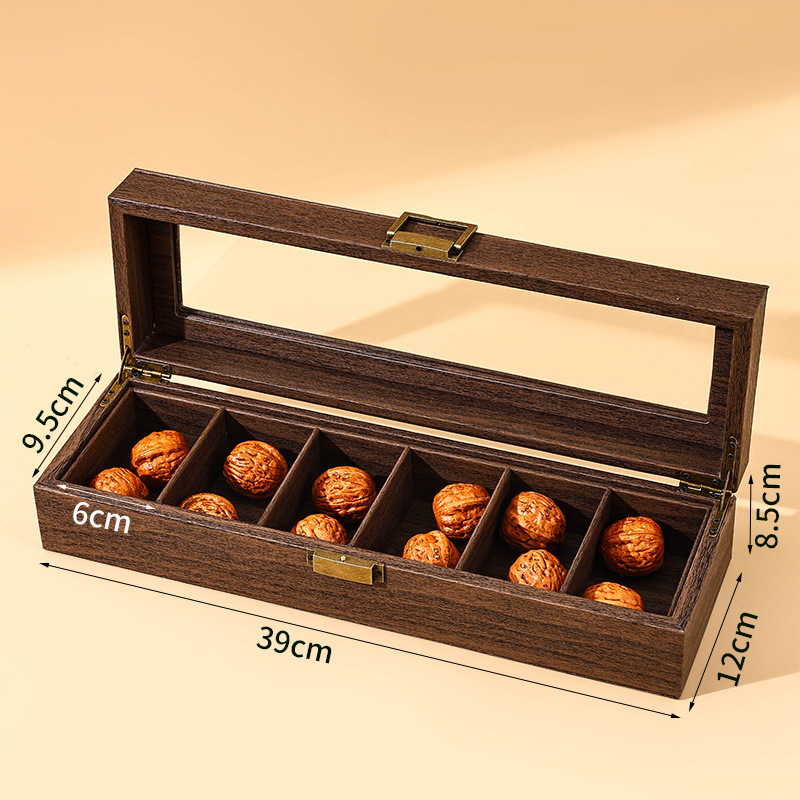 Kutija za nakit s vintage drvenim uzorkom i kožnim izgledom, kutija za skladištenje/izlaganje oraha i nakita, dekorativna glava lava, izložba Buddha perli; Materijal: Cortex.