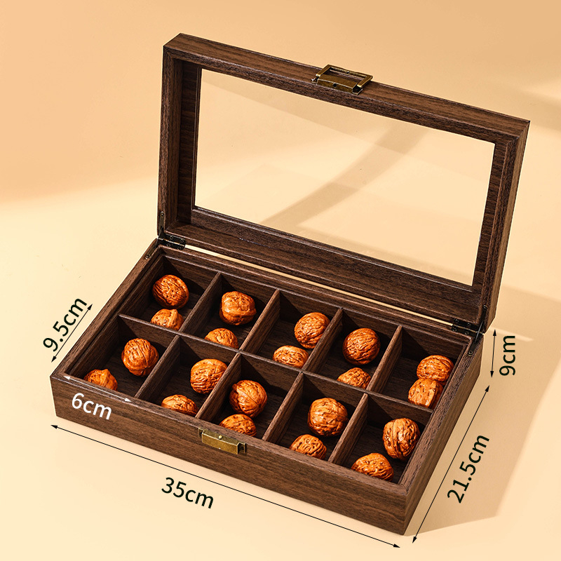 Kutija za nakit s vintage drvenim uzorkom i kožnim izgledom, kutija za skladištenje/izlaganje oraha i nakita, dekorativna glava lava, izložba Buddha perli; Materijal: Cortex.