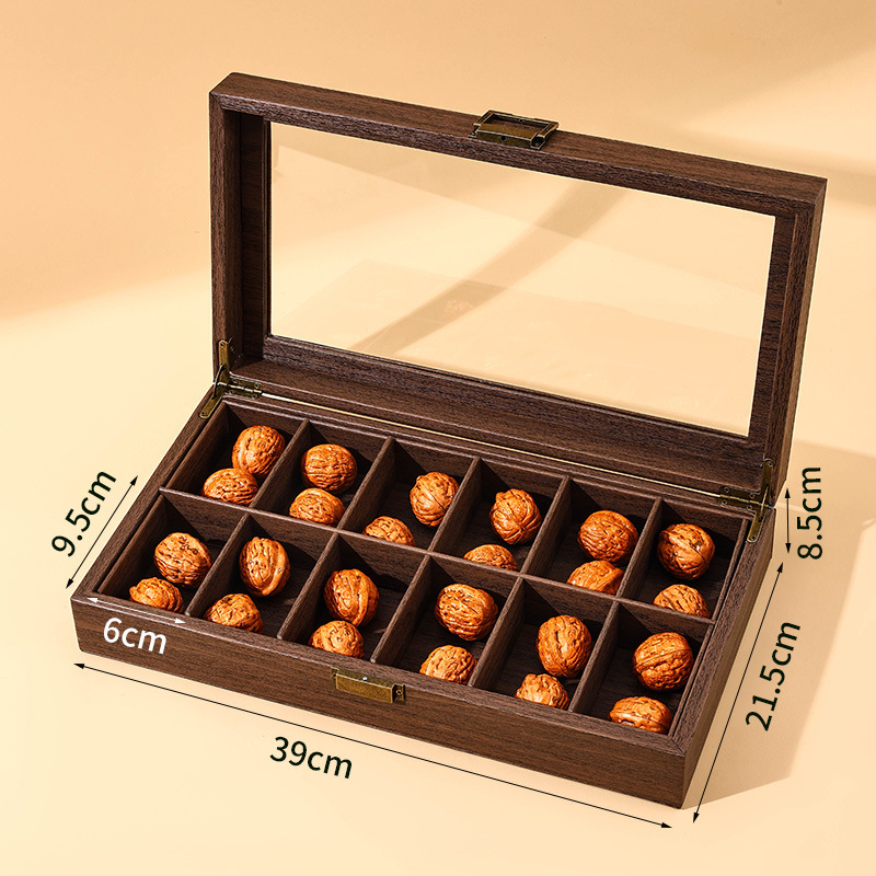 Kutija za nakit s vintage drvenim uzorkom i kožnim izgledom, kutija za skladištenje/izlaganje oraha i nakita, dekorativna glava lava, izložba Buddha perli; Materijal: Cortex.