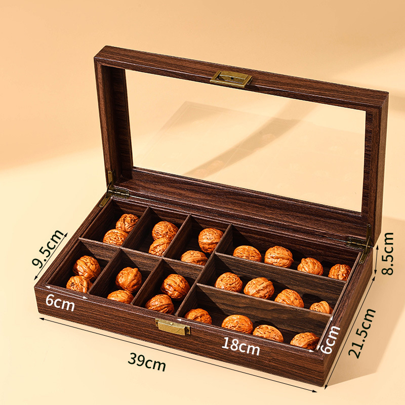 Kutija za nakit s vintage drvenim uzorkom i kožnim izgledom, kutija za skladištenje/izlaganje oraha i nakita, dekorativna glava lava, izložba Buddha perli; Materijal: Cortex.