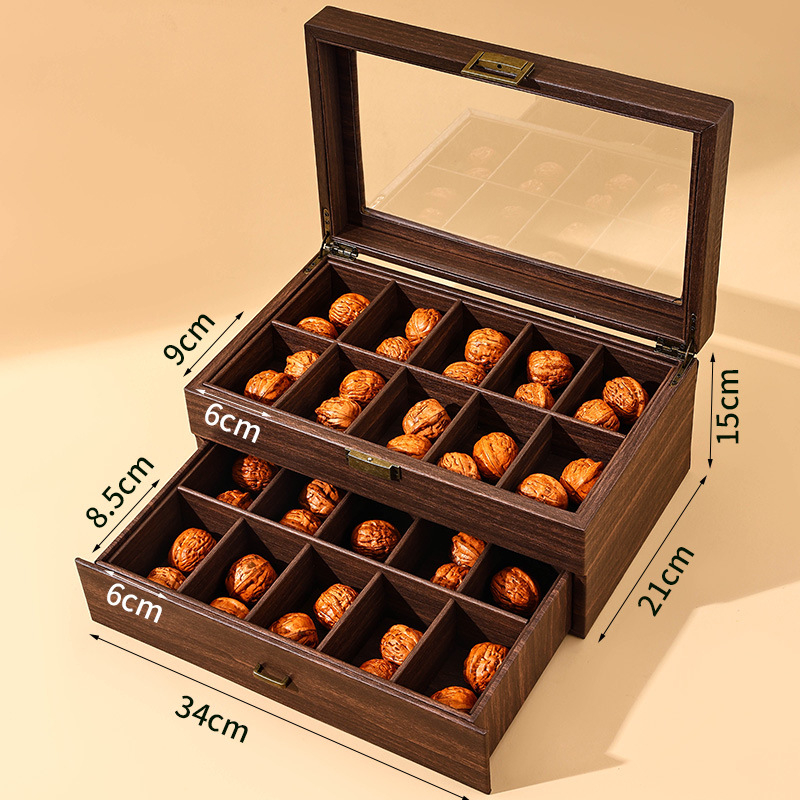 Kutija za nakit s vintage drvenim uzorkom i kožnim izgledom, kutija za skladištenje/izlaganje oraha i nakita, dekorativna glava lava, izložba Buddha perli; Materijal: Cortex.