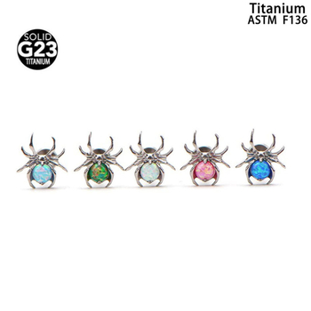 Titanio lūpų piercing su voratinklio formos bezel opalui, G23 lydinys