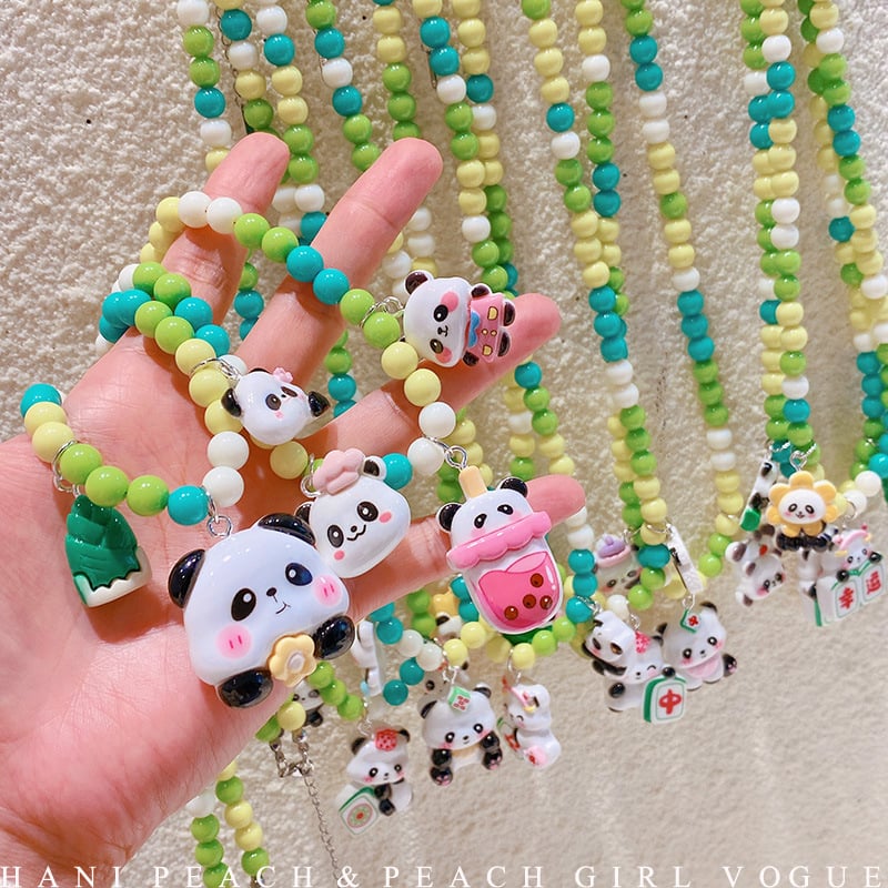 Hamalade Dječja ogrlica - Panda inspirirane geometrijske perle, korejski stil, mješavina materijala, svježe i slatko