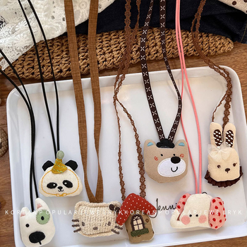 Bērnu auduma kaklarota ar dzīvnieku motīviem, rokdarbs, auduma kulons, pagarināšanas ķēde 11 cm un vairāk, piemērots 6–10 gadu vecumam