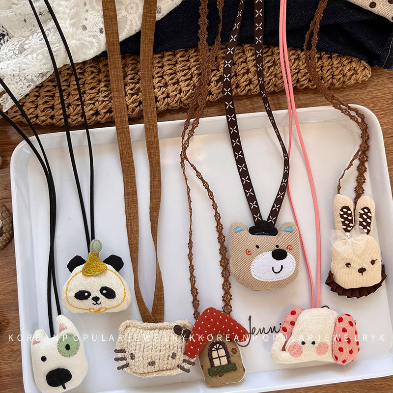 Bērnu auduma kaklarota ar dzīvnieku motīviem, rokdarbs, auduma kulons, pagarināšanas ķēde 11 cm un vairāk, piemērots 6–10 gadu vecumam