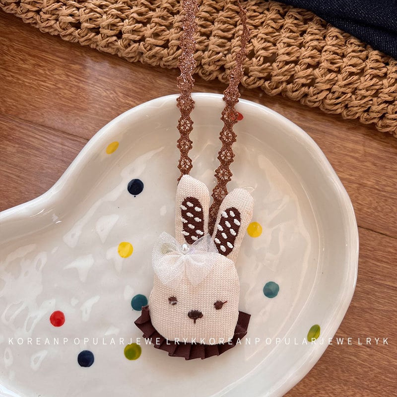 Bērnu auduma kaklarota ar dzīvnieku motīviem, rokdarbs, auduma kulons, pagarināšanas ķēde 11 cm un vairāk, piemērots 6–10 gadu vecumam