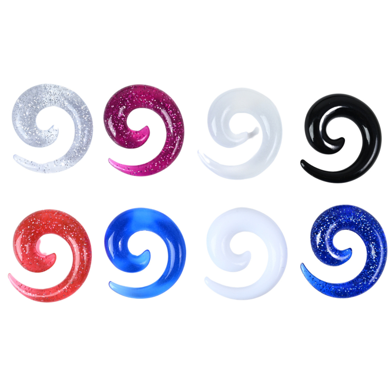 Auskarai ausims - Akriliniai, sraigės stiliaus, rankų darbo, krištolo akcentas