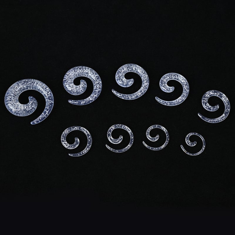 Auskarai ausims - Akriliniai, sraigės stiliaus, rankų darbo, krištolo akcentas