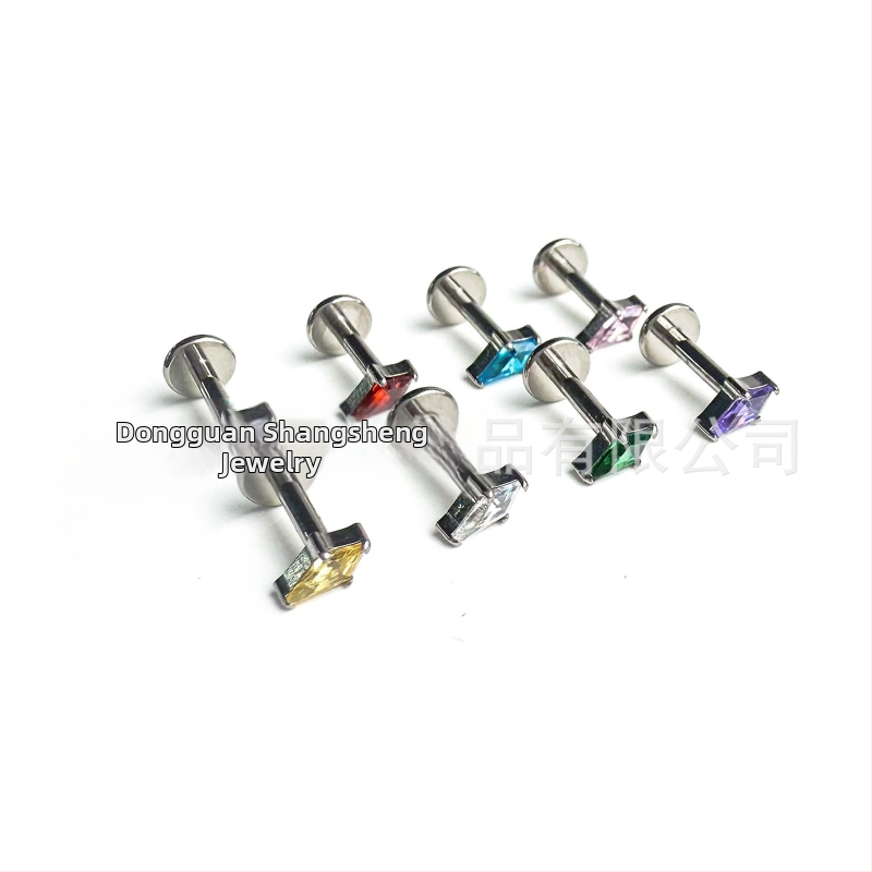 Kite zirkónové náušnice-stud s G23 titánom, geometrický romb, unisex