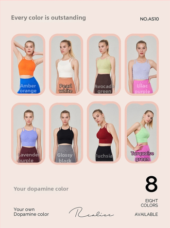 Sporta krūšturis-vestas treniņiem bezšuvju dizains - ārējais audums nylonammonija maisījums (92% neilons, 8% spandeksa oderes); pilnas krūšu formas kauss; moldēti kauss, augšdaļa plāna un apakšdaļa bieza; fiksētas dubultās siksnas; jacquard raksts