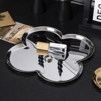 Neratised terasest lillekujuline ehtehoidla plaat – laualine dekoratiivne taldrik lille motiiviga, kerge luksusstiil, elektroplating