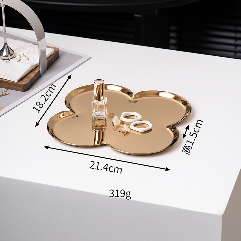 Neratised terasest lillekujuline ehtehoidla plaat – laualine dekoratiivne taldrik lille motiiviga, kerge luksusstiil, elektroplating