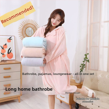 Kapucēta vannas halāts sievietēm, korāla flīsa audums, rudens-zima, uzsūc un ātri žūst