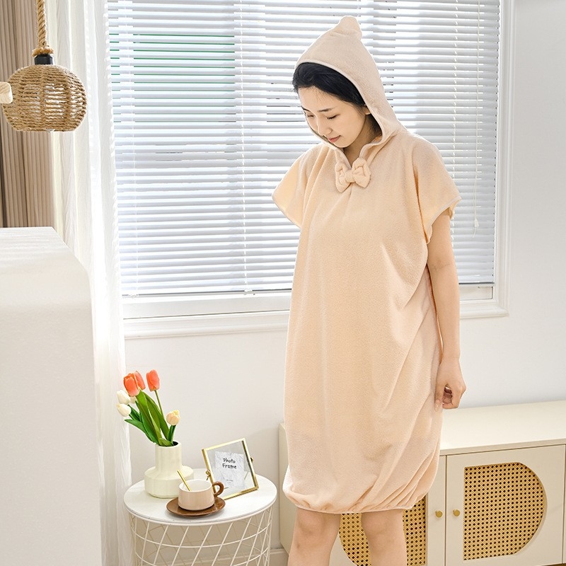 Kapucēta vannas halāts sievietēm, korāla flīsa audums, rudens-zima, uzsūc un ātri žūst