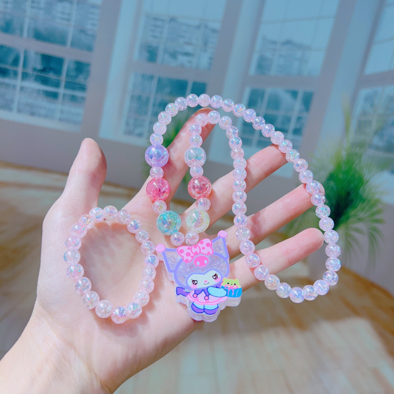 Bērnu akrila kaklarotu komplekts ar daudzslāņu pērlīšu ķēdi un kulonu, karikatūras varonis, garums līdz 20 cm