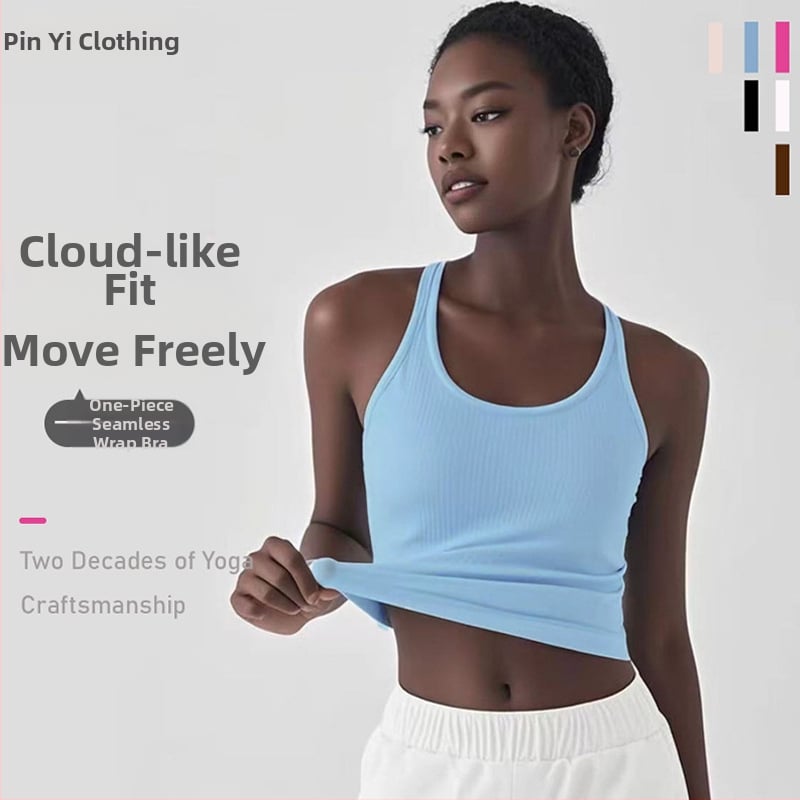 Sieviešu jogas topiņš no Spandex-Nylon auduma, ātri žūst, ar krūšu spilventiņiem, I-veida mugura, garums 46 cm