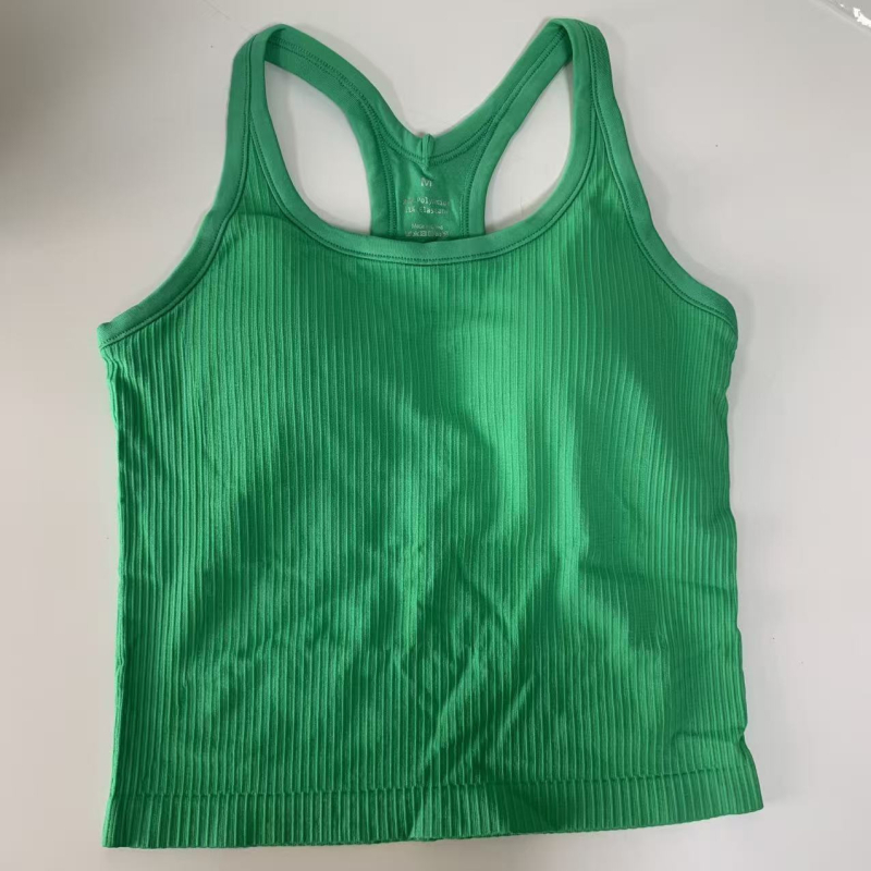 Sieviešu jogas topiņš no Spandex-Nylon auduma, ātri žūst, ar krūšu spilventiņiem, I-veida mugura, garums 46 cm