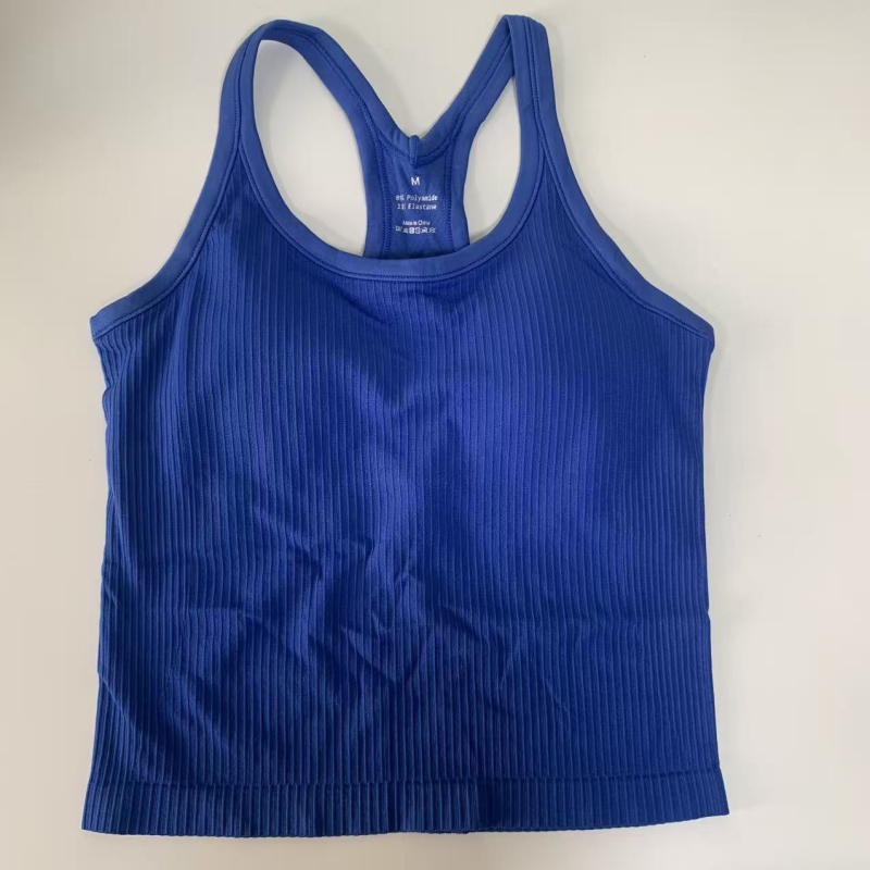 Sieviešu jogas topiņš no Spandex-Nylon auduma, ātri žūst, ar krūšu spilventiņiem, I-veida mugura, garums 46 cm