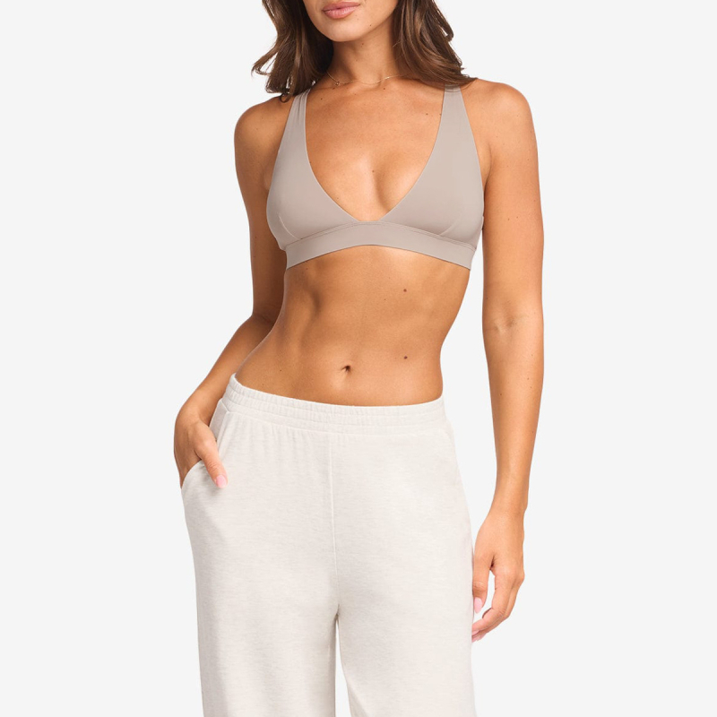 Joga sporta krūšturis ar ātru žūšanu un krūšu spilventiņu — pilns kauss, vidēja formas kauss, fiksētas dubultās siksnas, 75% neilons / 25% spandeks