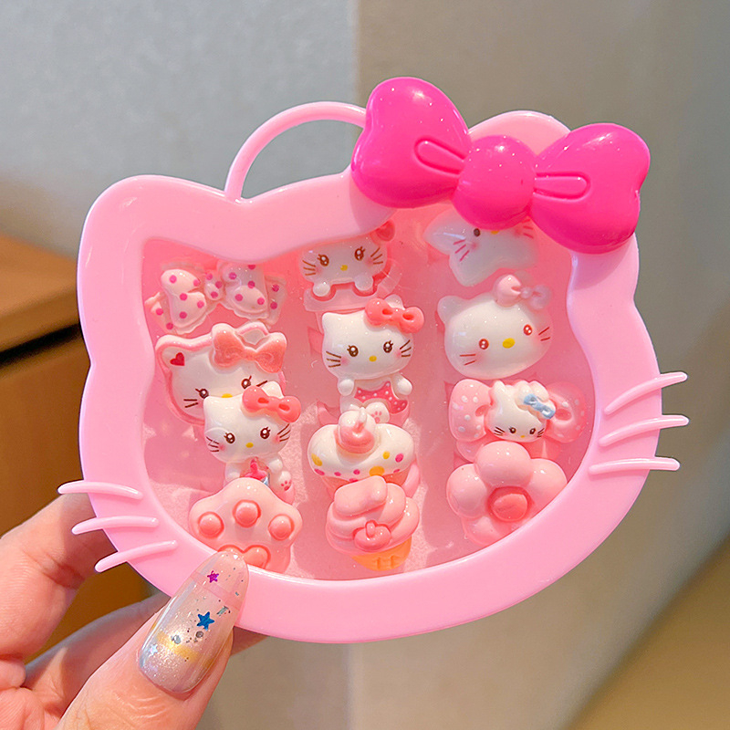 Bērnu Kuromi gredzens – karikatūras stilā, plastmasa/resīns, rozā kvarca kristāls, vecums 3–10 gadi, štancēšanas tehnika