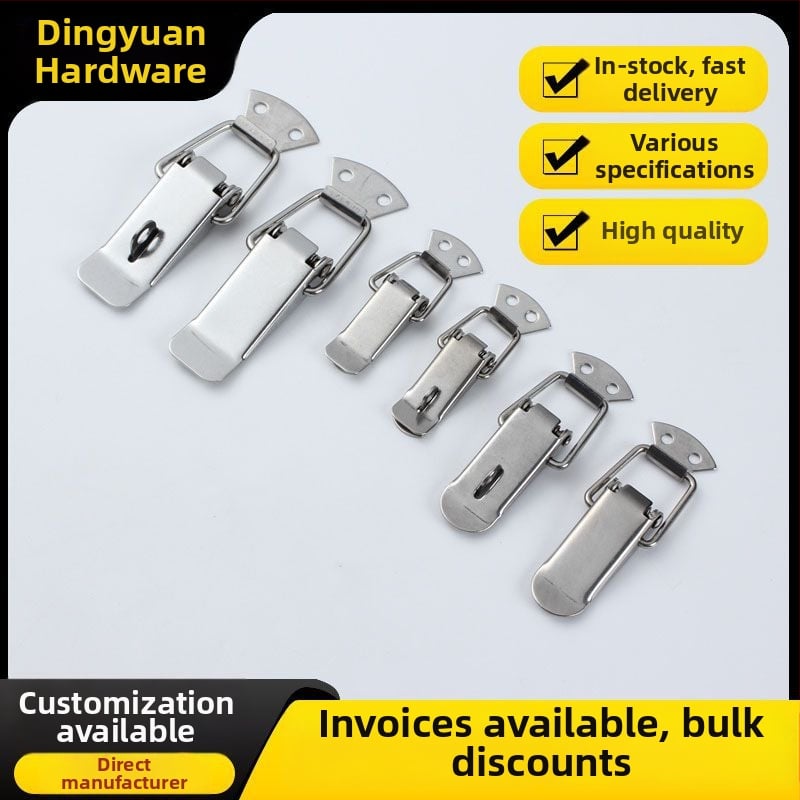 304 nerūsējošā tērauda pavasara aizvērums, smags aizvērums koka kastēm, moderns minimālisma stils, svars 100, iespējama apstrādes pielāgošana