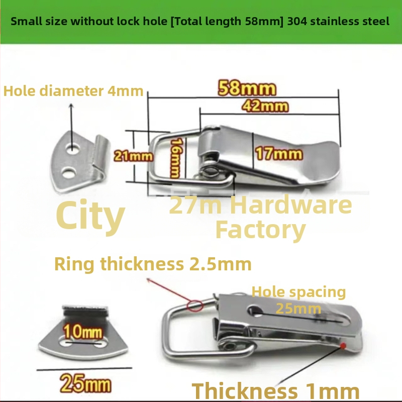304 nerūsējošā tērauda pavasara aizvērums, smags aizvērums koka kastēm, moderns minimālisma stils, svars 100, iespējama apstrādes pielāgošana