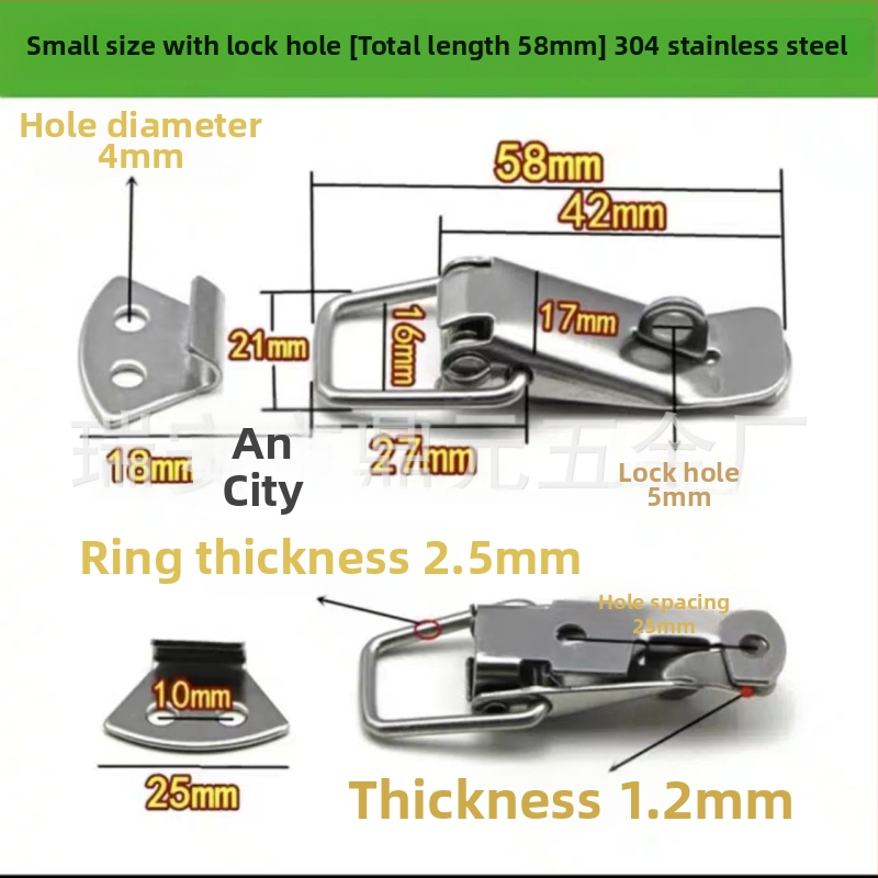304 nerūsējošā tērauda pavasara aizvērums, smags aizvērums koka kastēm, moderns minimālisma stils, svars 100, iespējama apstrādes pielāgošana
