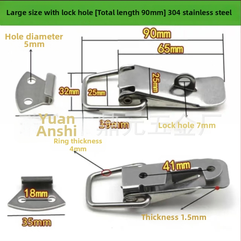 304 nerūsējošā tērauda pavasara aizvērums, smags aizvērums koka kastēm, moderns minimālisma stils, svars 100, iespējama apstrādes pielāgošana