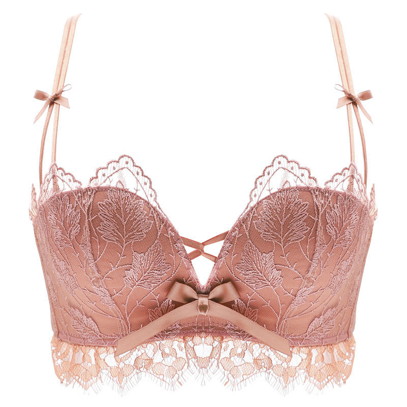 Sieviešu bezvadu mežģīņu krūšturis ar formas veidošanas funkciju, komplekts ar aizmugures dizainu; 3/4 kauss, forma: augšējā plāna, apakšējā bieza; noņemamas dubultās siksnas, aizmugurē četras rindu aizdares