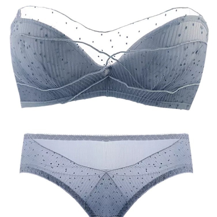 Mežģīņu bezvadu krūšturis komplekts mazam krūtīm — 3/4 kauss, augšējā plāna un apakšējā bieza kauss, noņemamās dubultās siksnas