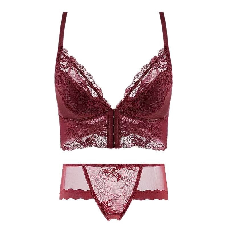 Sieviešu mežģīņu krūšturis ar priekšējo aizdari, 3/4 kauss, formēti kausi, fiksētas dubultās plecu siksnas