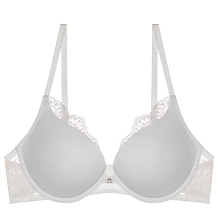 Kombinēts ar kokvilnas audumu, 3/4 krūšu forma, veidota krūze ar plānu augšupu un biezu apakšu, fiksētas dubultās siksnas, mugurā trīs sprādzes rindas, elpojošs un ērts