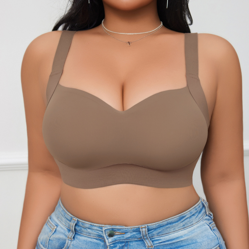 Plus-size bezšuvju push-up krūšturis, 3/4 kauss ar formētām kupām, neilona audums, elpojošs, fiksētas plecu siksnas