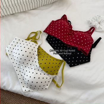 Retro ar punktotu dizainu krūšturu komplekts, 3/4 kauss, fiksēti plecu sargi, elpojošs un ērts