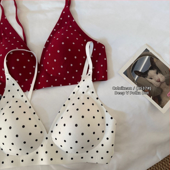 Retro ar punktotu dizainu krūšturu komplekts, 3/4 kauss, fiksēti plecu sargi, elpojošs un ērts