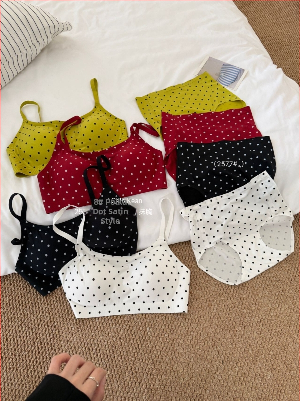 Retro ar punktotu dizainu krūšturu komplekts, 3/4 kauss, fiksēti plecu sargi, elpojošs un ērts