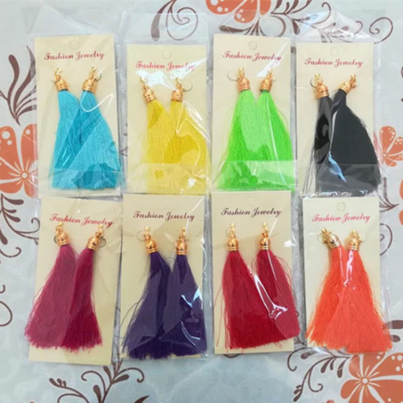 Auskaru pūciņām meitenēm - garas pūciņas, no plastmasas/rezinā, bērnu rotaslietas Nepāles stilā, pielāgojami