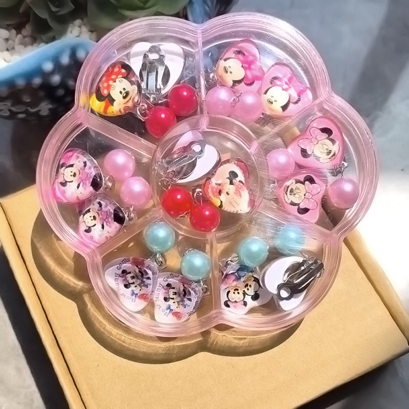 Naušnice-klipse za djecu od akrila — oblici srca i likovi iz crtanih filmova, silikonske podloške, ručna izrada