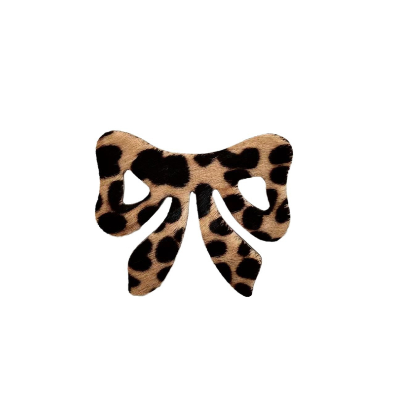 Dječja kopča za kosu s velikom mašnicom, leopard uzorak od konjske dlake i kože (Ručna izrada; Podrijetlo: Qingdao; Ljeto 2024; Materijal: Cortex)