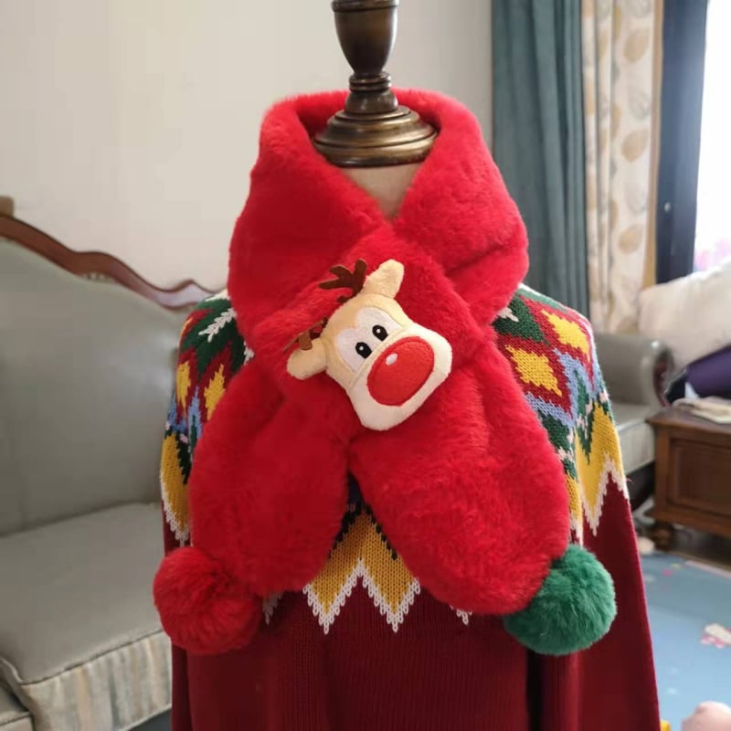 Bērnu plīša šalle ar briežu Ziemassvētku motīvu, silta un gara forma, unisex, personalizācija pieejama, japāņu/Korejas stilā