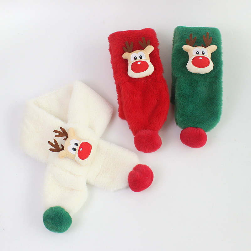 Bērnu plīša šalle ar briežu Ziemassvētku motīvu, silta un gara forma, unisex, personalizācija pieejama, japāņu/Korejas stilā