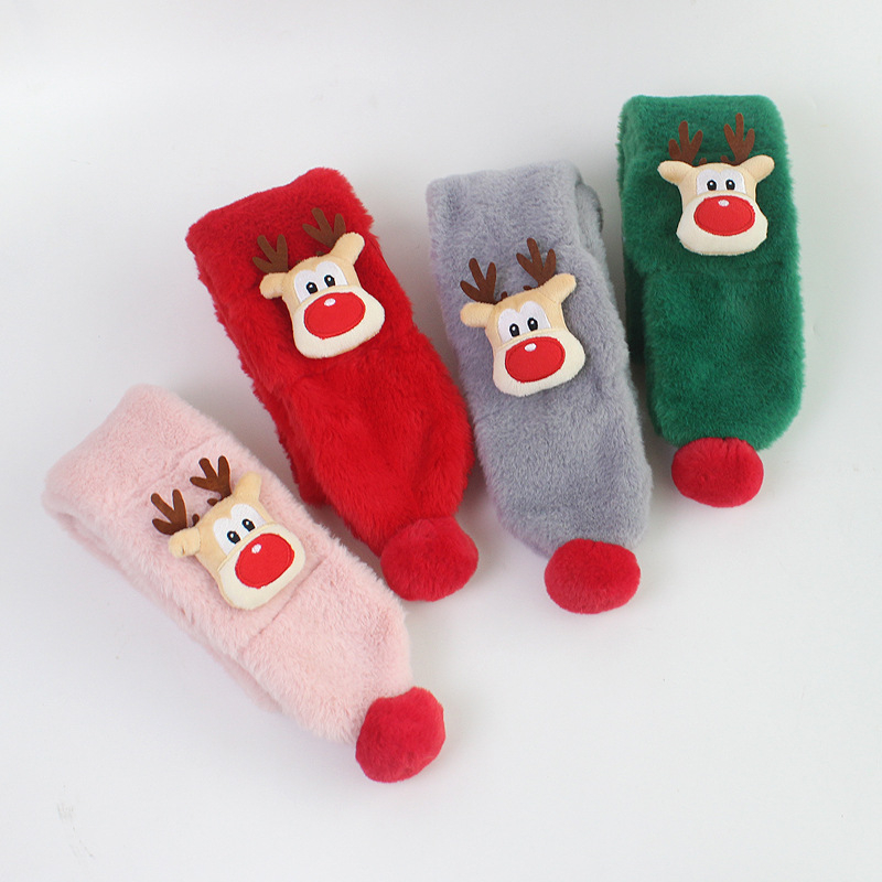 Bērnu plīša šalle ar briežu Ziemassvētku motīvu, silta un gara forma, unisex, personalizācija pieejama, japāņu/Korejas stilā