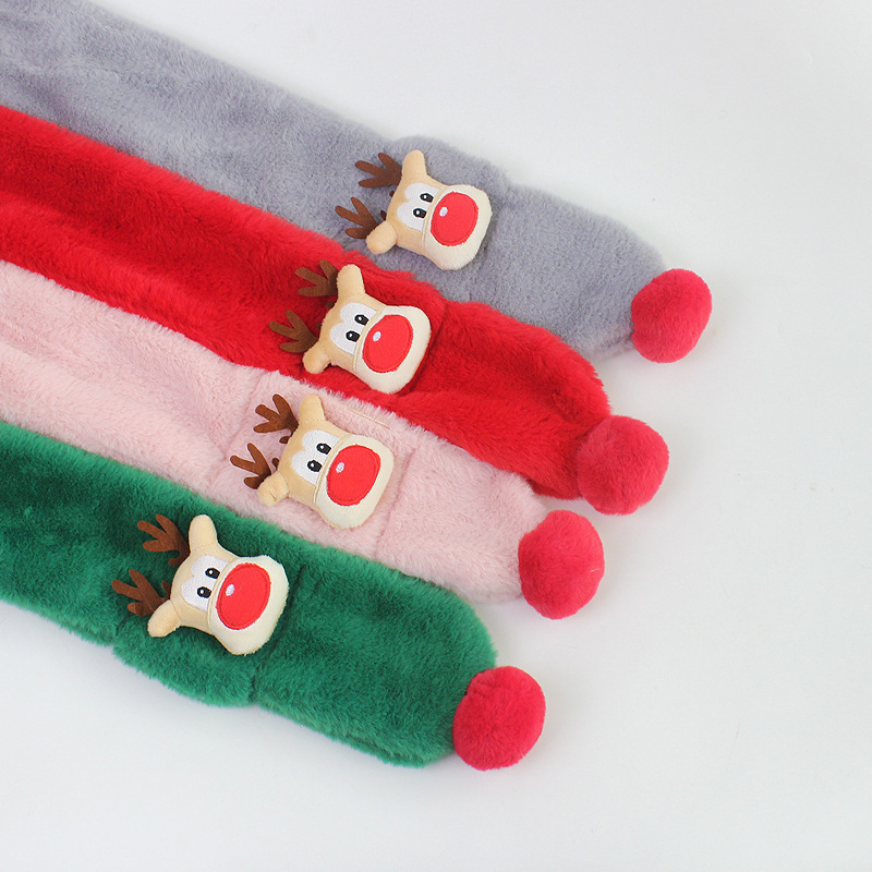 Bērnu plīša šalle ar briežu Ziemassvētku motīvu, silta un gara forma, unisex, personalizācija pieejama, japāņu/Korejas stilā