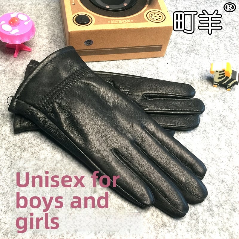 Īstas ādas bērnu cimdi ar ādas kažokādas iekšpildi, silti ziemas, pavasara un rudens sezonai, bērniem vecumā 10–13 gadi