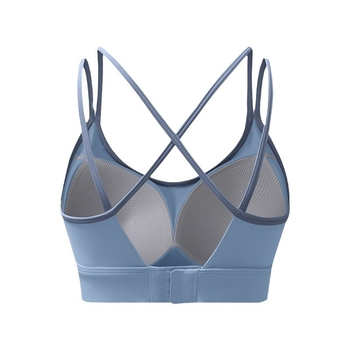 Sporta krūšturis ar fiksētām dubultām plecu siksnām, pilns kauss, vidēja kausa forma, neilona materiāls, ātri žūst un elpo, aizmugurējais aizdare ar trim rindām sprādžu