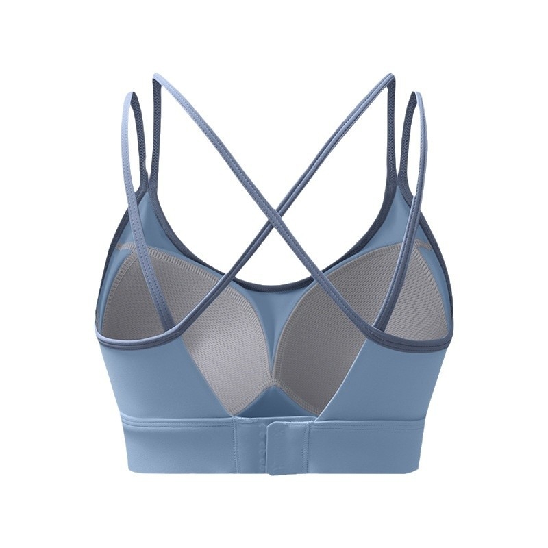 Sporta krūšturis ar fiksētām dubultām plecu siksnām, pilns kauss, vidēja kausa forma, neilona materiāls, ātri žūst un elpo, aizmugurējais aizdare ar trim rindām sprādžu