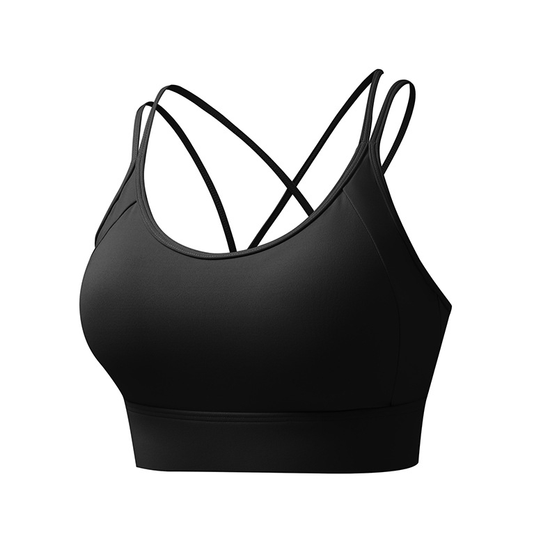 Sporta krūšturis ar fiksētām dubultām plecu siksnām, pilns kauss, vidēja kausa forma, neilona materiāls, ātri žūst un elpo, aizmugurējais aizdare ar trim rindām sprādžu