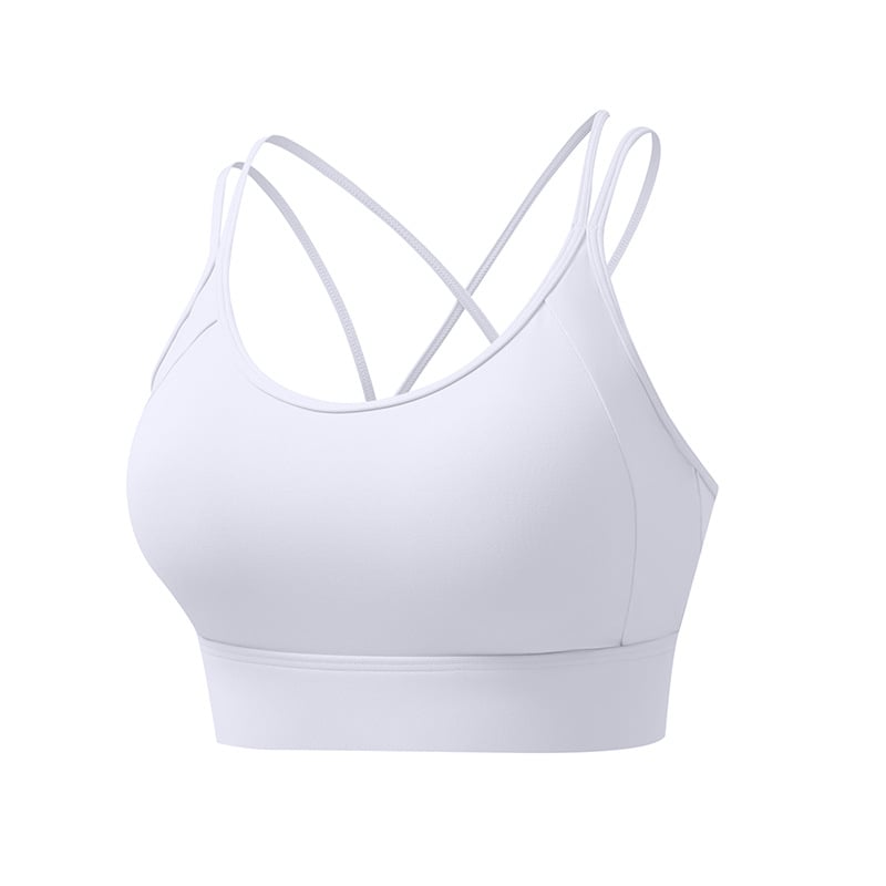 Sporta krūšturis ar fiksētām dubultām plecu siksnām, pilns kauss, vidēja kausa forma, neilona materiāls, ātri žūst un elpo, aizmugurējais aizdare ar trim rindām sprādžu