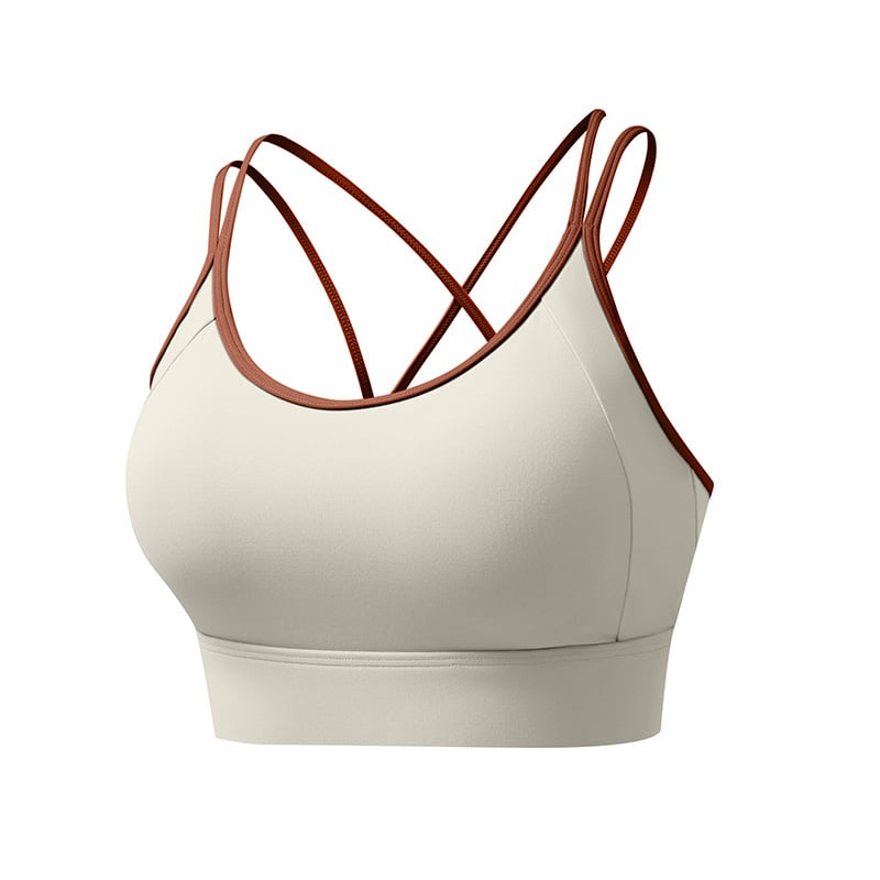 Sporta krūšturis ar fiksētām dubultām plecu siksnām, pilns kauss, vidēja kausa forma, neilona materiāls, ātri žūst un elpo, aizmugurējais aizdare ar trim rindām sprādžu